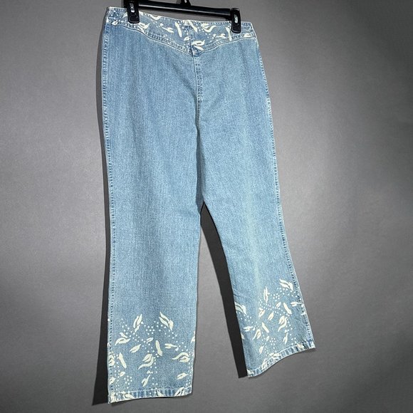 I.E. Relaxed Button‎ Fly Capri/Jeans Floral Stencil Hem Front/Back/Waist Size 8 - Picture 1 of 16